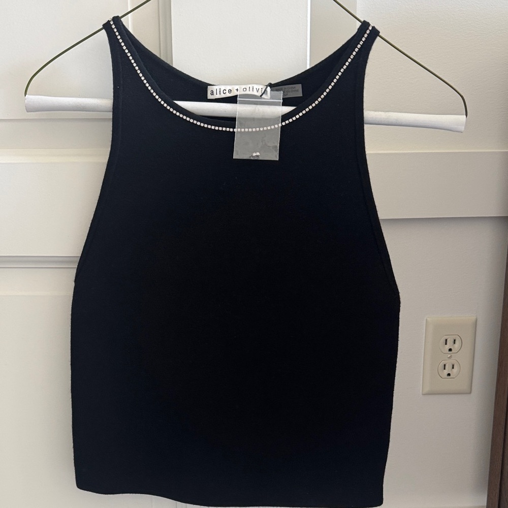 Alice + Olivia Black Tank with cut out Rhinestone Heart on back NWT size small